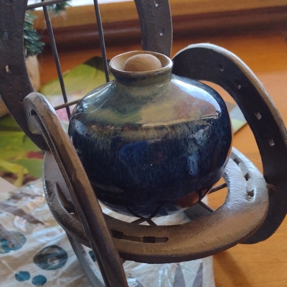 EUC Blue Ceramic Oil Lamp